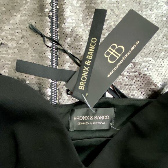 Bronx and Banco Silverfox Sequin Midi Dress in Black/ Silver Pewter, Size 6 - Picture 5 of 8